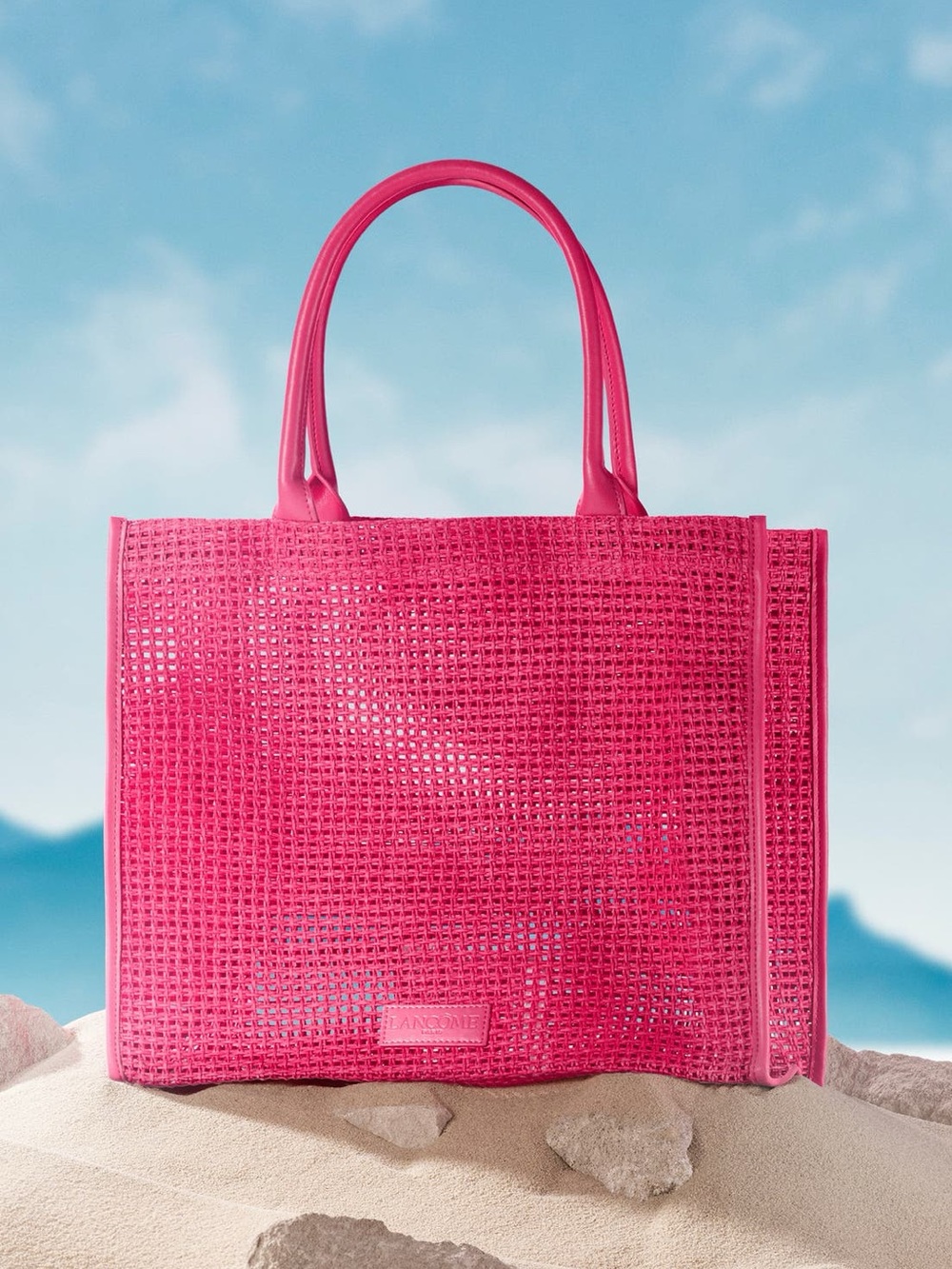 Lancôme Hot Pink Woven Beach Tote Bag NWT